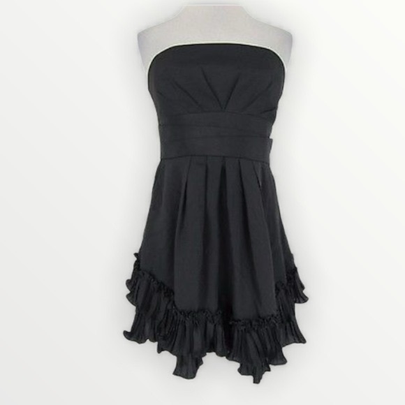 BCBGeneration Black Asymmetrical Ruffled Strapless Dress Y2K - Picture 1 of 4